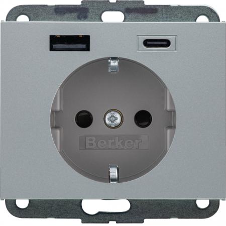 Berker 48147003 Steckdose SCHUKO/USB AC 20W PD Kx alu mt