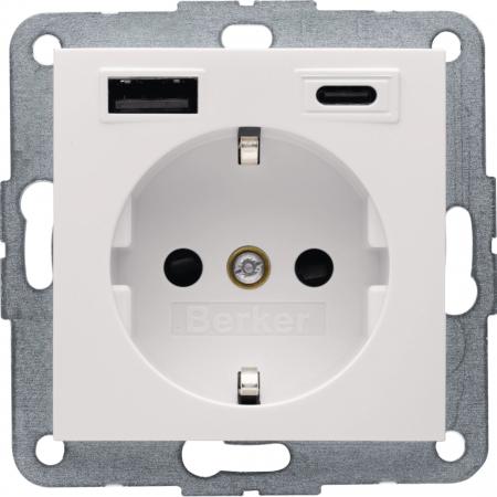 Berker 48148982 Steckdose SCHUKO/USB AC 20W PD S1 w gl