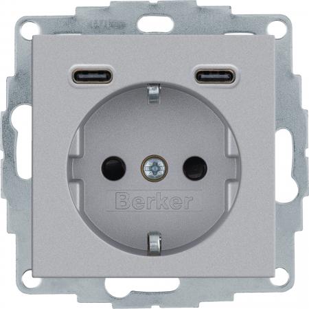 Berker 48151404 Steckdose SCHUKO/USB CC 20W PD B3 alu mt