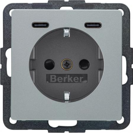 Berker 48156084 Steckd. SCHUKO/USB CC 20W PD Qx alu samt