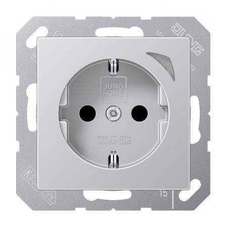 JUNG HOME SCHUKO Steckdose Energy 16 A mit Berührungsschutz und Energiemessung, Serie A, aluminium, Bluetooth Mesh