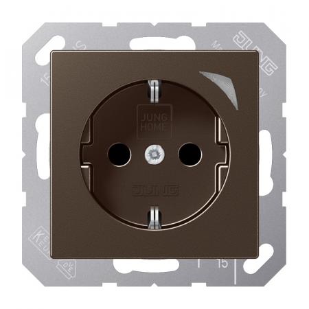 JUNG HOME SCHUKO Steckdose Energy 16 A mit Energiemessung, Safety Plus und Funktionsanzeige, Serie A, mokka, Bluetooth Mesh