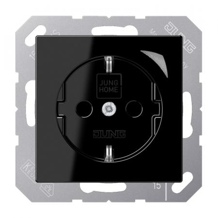 JUNG HOME SCHUKO Steckdose Energy 16 A 250 V, Safety Plus, mit Leistungs- und Energiemessung, Bluetooth, schwarz