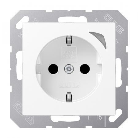 JUNG HOME SCHUKO Steckdose Energy 16 A mit Berührungsschutz und Energiemessung, Serie A, schneeweiß matt, Bluetooth Mesh