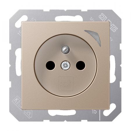 JUNG HOME Smart Steckdose Energy 16 A 250 V, Bluetooth Mesh, Leistungs- und Energiemessung, Funktionsanzeige, Safety Plus, Serie A, champagner, BT A 1521 F SE CH - Französisch/Belgisch