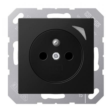 JUNG HOME Smart Steckdose Energy 16 A 250 V, Bluetooth Mesh, Leistungs- und Energiemessung, Funktionsanzeige, Safety Plus, Serie A, graphitschwarz matt, BT A 1521 F SE SWM - Französisch/Belgisch