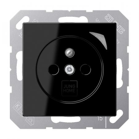 JUNG HOME Smart Steckdose 16 A 250 V, Bluetooth Mesh, Funktionsanzeige, Safety Plus, Serie A, schwarz, BT A 1521 F S SW - Französisch/Belgisch