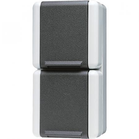 JUNG 822 W SCHUKO-Zweifach-Steckdose 16A 250V IP44 Aufputz grau