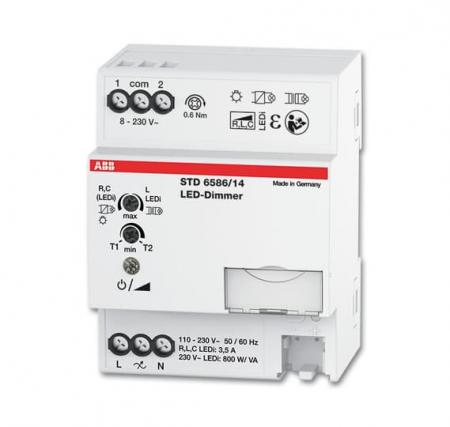 ABB STD 6586/14 LED-Dimmer DIN-Rail 800VA, Phasenan/-abschnittssteuerung, 4TE 110-250 VAC, Geräuscharm
