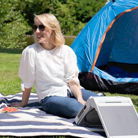 UNOLD 86517 Akku-Solar Standventilator Camping grau