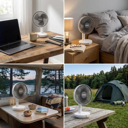 UNOLD 86710 Breezy 2-in-1 Akku-Tischventilator weiß/grau