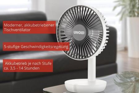 UNOLD 86710 Breezy 2-in-1 Akku-Tischventilator weiß/grau