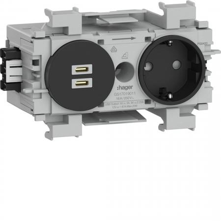 Hager Steckdose 1f. + USB C/C PD Wago Front gs