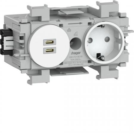 Hager Steckdose 1f. + USB C/C PD Wago Front vw