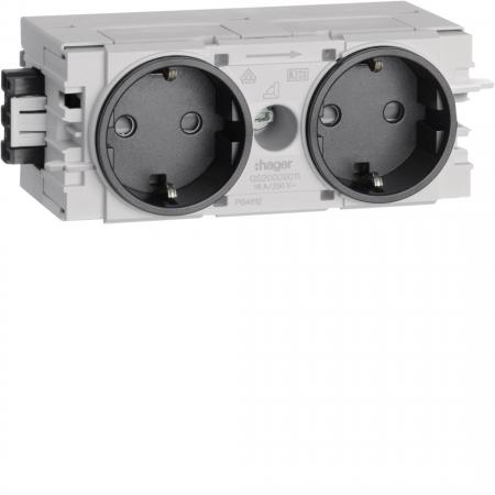 Hager SCHUKO Doppelsteckdose mit Wago Steck-/Klemmtechnik C-Profil in graphitsch