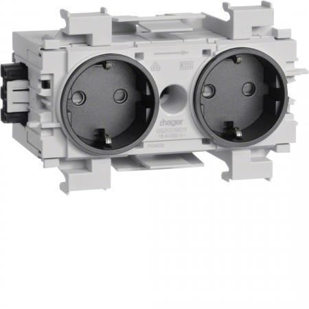 Hager SCHUKO Doppelsteckdose mit Wago Steck-/Klemmtechnik Frontrastend graphitsc