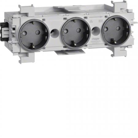 Hager SCHUKO Dreifachsteckdose, Wago Steck-/Klemmtechnik, Frontrastend, graphits