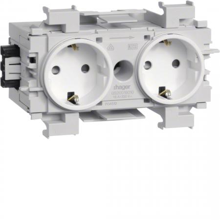 Hager SCHUKO Doppelsteckdose mit Wago Steck-/Klemmtechnik Frontrastend in verkeh