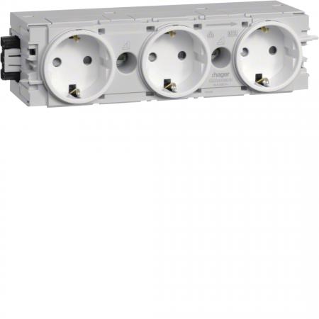 Hager SCHUKO Dreifachsteckdose mit Wago Steck-/Klemmtechnik C-Profil in verkehrs