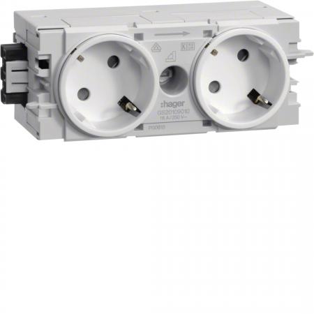 Hager SCHUKO Doppelsteckdose 45° mit Wago Steck-/Klemmtechnik C-Profil in verkeh