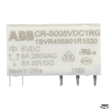 ABB CR-S005VDC1RG Steckbares Interface-Relais 1We, A1-A2=5VDC, Output=6A/250VAC vergold. Kontakte