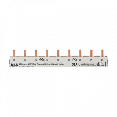 ABB PS3/9 Phasenschiene 3-phasig, 9 Pins, 9 TE, 10 mm², nicht kürzbar Phasenfolge L1-L2-L3-L1-...