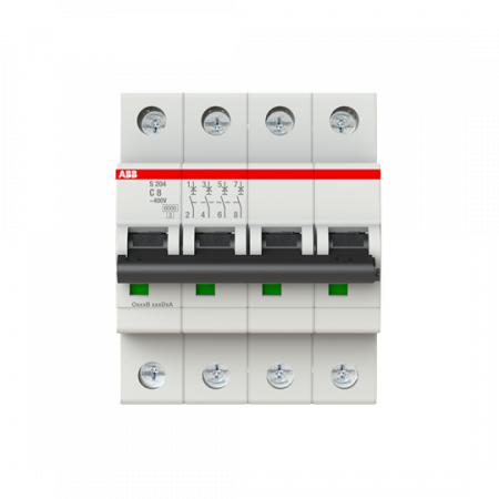 ABB S204-C8 Sicherungsautomat C-Char., 6 kA, 8 A, 4P