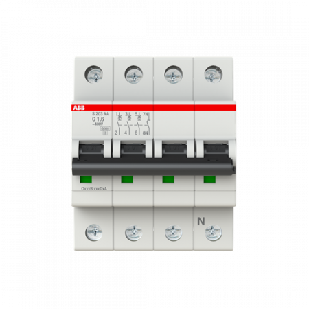 ABB S203-C1.6NA Sicherungsautomat C-Char., 6 kA, 1.6 A, 3P+NA