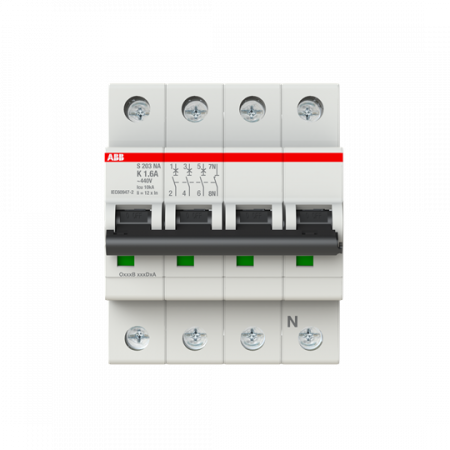 ABB S203-K1.6NA Sicherungsautomat K-Char., 6 kA, 1.6 A, 3P+NA