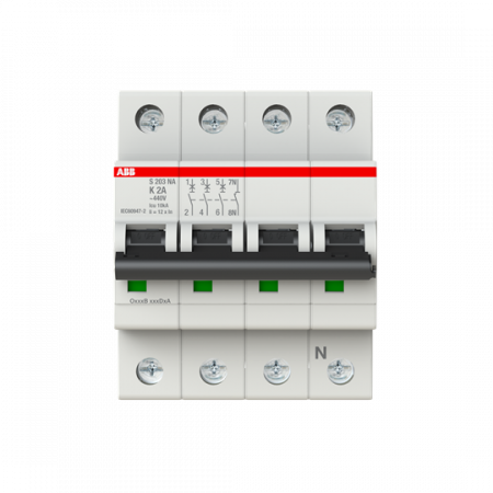 ABB S203-K2NA Sicherungsautomat K-Char., 6 kA, 2 A, 3P+NA