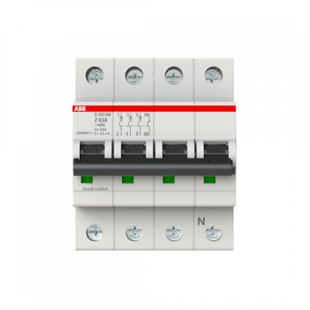 ABB S203-Z63NA Sicherungsautomat Z-Char., 6 kA, 63 A, 3P+NA