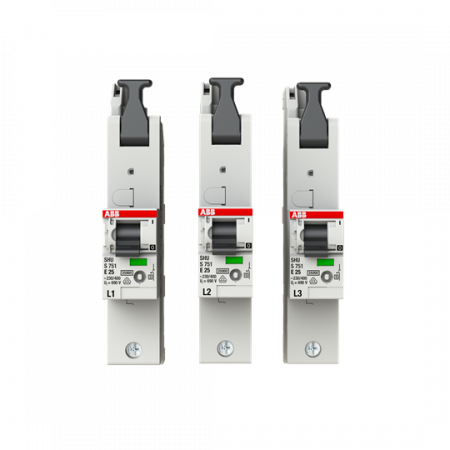 ABB S751-E25 Hauptleitungsschutzschalter SH-Schalter E-Charakteristik, 25kA, 25A, 1P, Set L1, L2, L3 1 Satz = 3 einzelne Pole L1, L2, L3