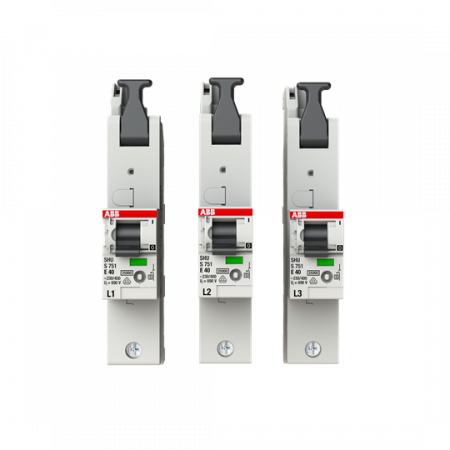 ABB S751-E40 Hauptleitungsschutzschalter SH-Schalter E-Charakteristik, 25kA, 40A, 1P, Set L1, L2, L3 1 Satz = 3 einzelne Pole L1, L2, L3