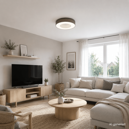 Helestra LOMO LED-Deckenleuchte Ø 45 cm, 34 W, 2800 K Warmweiß, 2500 lm, CRI >90, dimmbar, Chintz Anthrazit, CASAMBI Smart