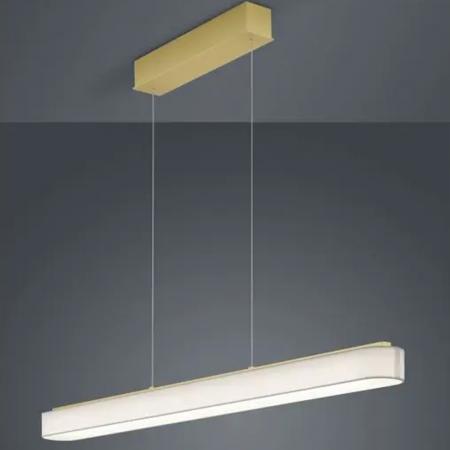 120cm Helestra BOKI LED Pendelleuchte mattmessing weißer Stoffschirm & EASY-LIFT Höhenverstellung