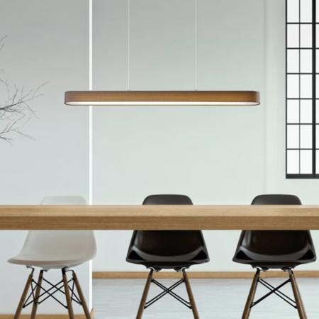 120cm Helestra BOKI LED Pendelleuchte mattmessing moccafrabener Stoffschirm & EASY-LIFT Höhenverstellung