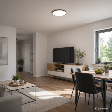 Helestra RACK LED-Deckenleuchte rund Ø 40 cm, 21 W, 2900 K Warmweiß, 1800 lm, CRI >90, dimmbar, Mattschwarz, CASAMBI Smart