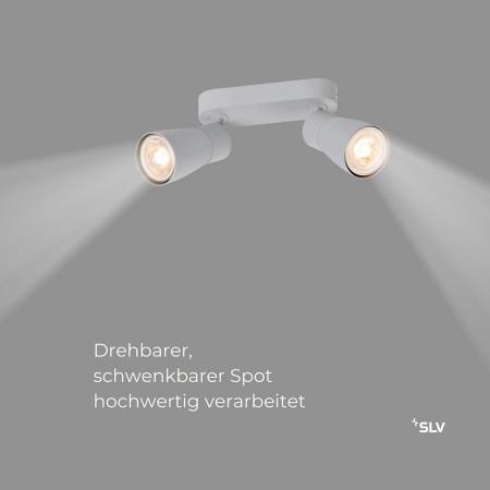 SLV 1008372 PURI 2.0 Dome, Wand- und Deckenaufbauleuchte, long, 2 x max. 6 W GU10, grau