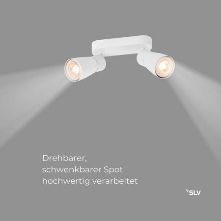 SLV 1008371 PURI 2.0 Dome, Wand- und Deckenaufbauleuchte, long, 2 x max. 6 W GU10, weiß