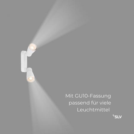 SLV 1008371 PURI 2.0 Dome, Wand- und Deckenaufbauleuchte, long, 2 x max. 6 W GU10, weiß