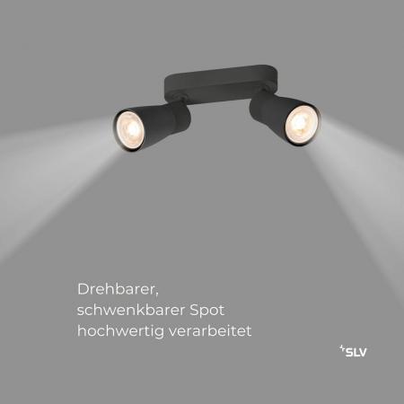 SLV 1008369 PURI 2.0 Dome, Wand- und Deckenaufbauleuchte, long, 2 x max. 6 W GU10, schwarz