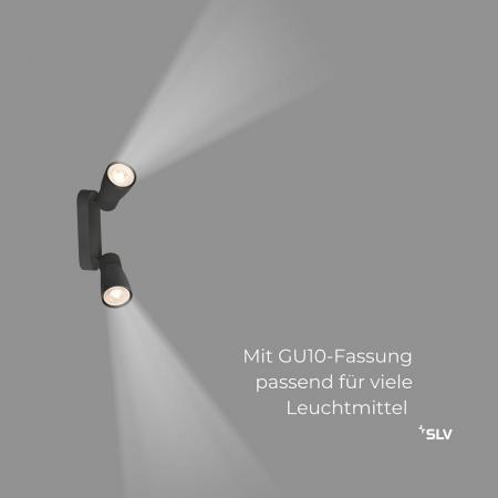 SLV 1008369 PURI 2.0 Dome, Wand- und Deckenaufbauleuchte, long, 2 x max. 6 W GU10, schwarz