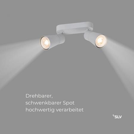 SLV 1008368 PURI 2.0 Cone, Wand- und Deckenaufbauleuchte, long, 2 x max. 6 W GU10, grau