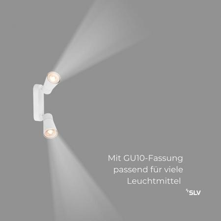 SLV 1008367 PURI 2.0 Cone, Wand- und Deckenaufbauleuchte, long, 2 x max. 6 W GU10, weiß