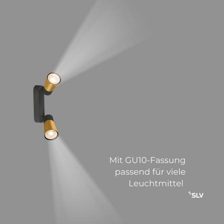 SLV 1008366 PURI 2.0 Cone, Wand- und Deckenaufbauleuchte, long, 2 x max. 6 W GU10, schwarz / gold