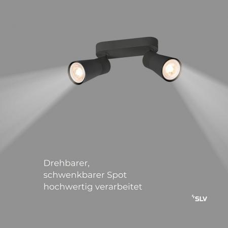 SLV 1008365 PURI 2.0 Cone, Wand- und Deckenaufbauleuchte, long, 2 x max. 6 W GU10, schwarz