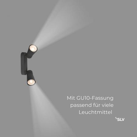 SLV 1008365 PURI 2.0 Cone, Wand- und Deckenaufbauleuchte, long, 2 x max. 6 W GU10, schwarz