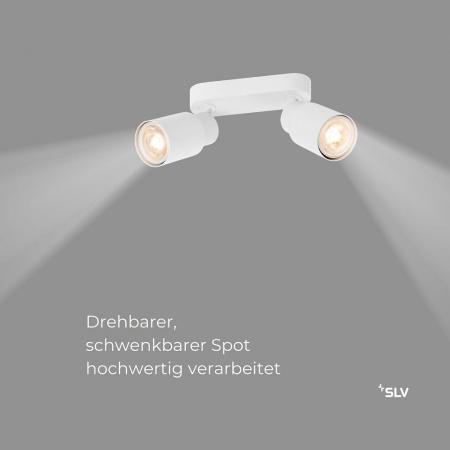 SLV 1008363 PURI 2.0 Tube, Wand- und Deckenaufbauleuchte, long, 2 x max. 6 W GU10, weiß