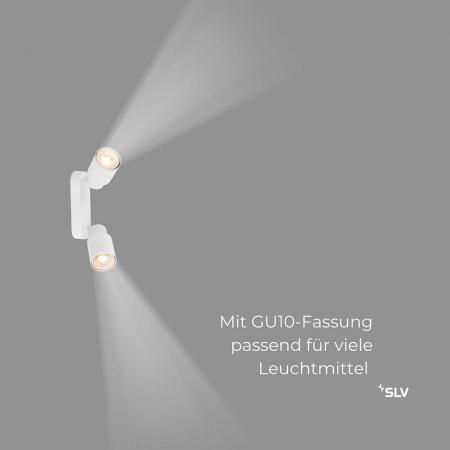 SLV 1008363 PURI 2.0 Tube, Wand- und Deckenaufbauleuchte, long, 2 x max. 6 W GU10, weiß