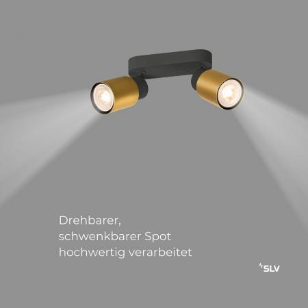 SLV 1008362 PURI 2.0 Tube, Wand- und Deckenaufbauleuchte, long, 2 x max. 6 W GU10, schwarz / gold